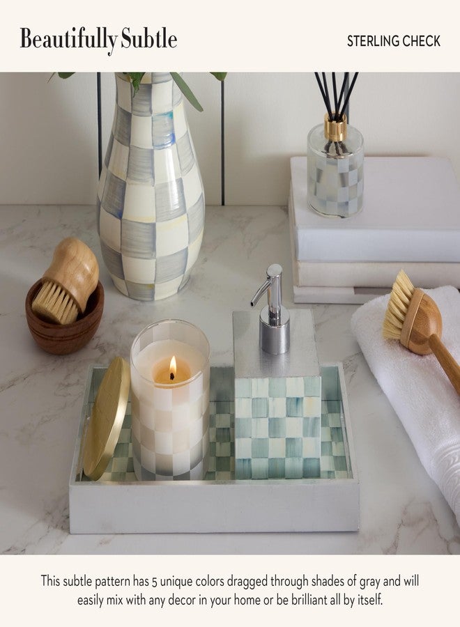 mackenzie childs MACKENZIE-CHILDS Lacquer Soap Pump Dispenser, Decorative Liquid-Soap Dispenser for Bathroom or Kitchen, Gray-and-White Sterling Check - Image 3